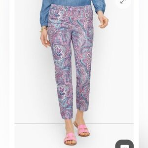 TALBOTS Women’s Perfect Crop Pant Pastel Paisley Purple Stretch Cotton Size 12